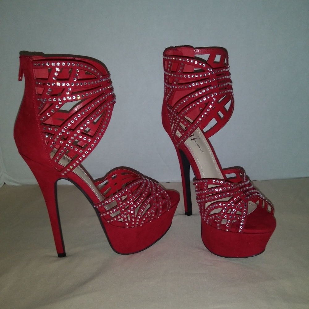 Shi by Journeys red rhinestone stiletto pumps